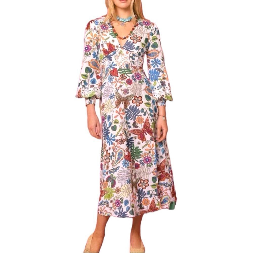 Rixo Dada Dress Woodstock Cream Multi